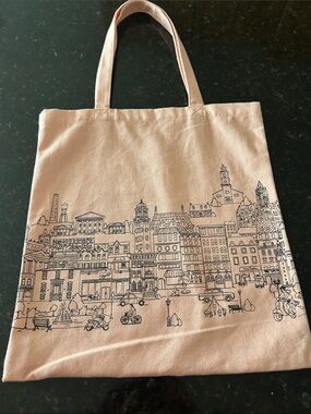RVA Richmond Cityscape Canvas Tote Bag in Light Pink with Black Line Art